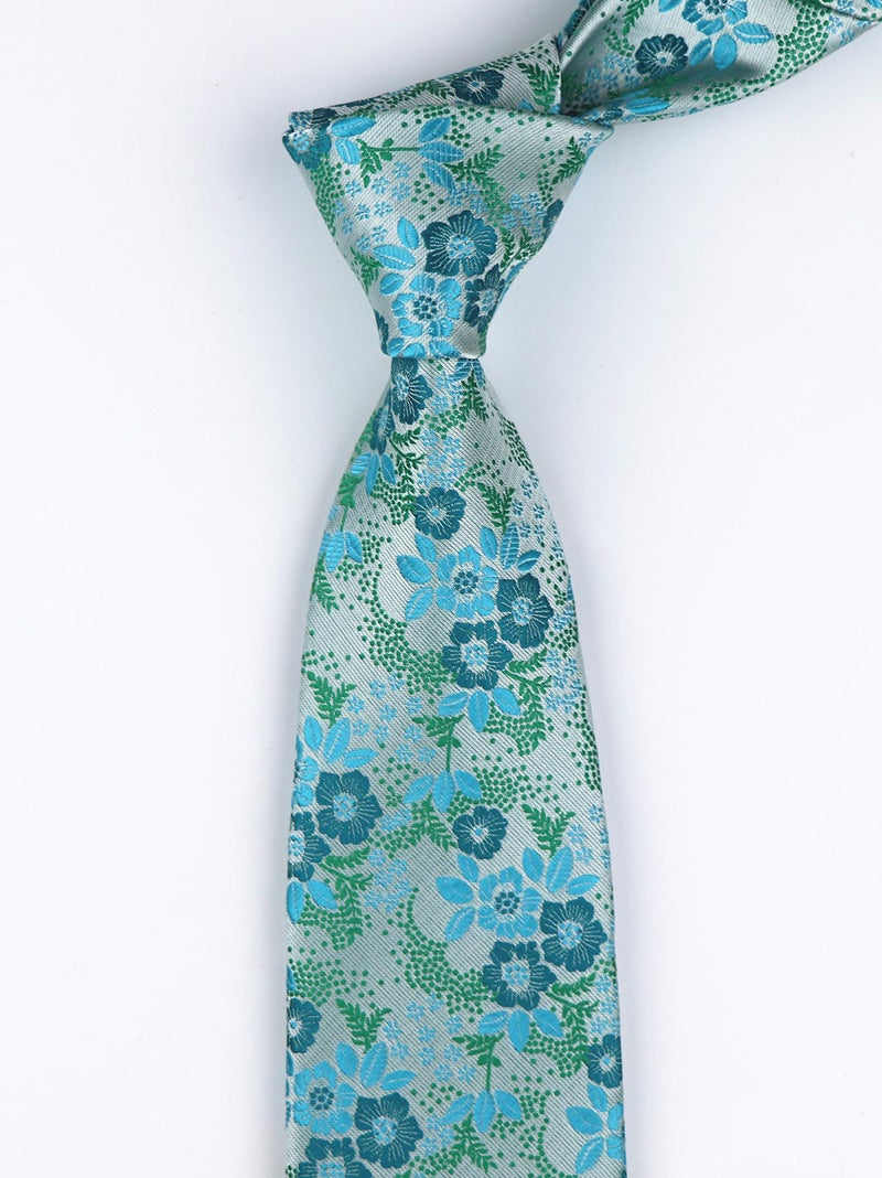 Elfeves Men's Cyan Blue Green Tie Floral Woven Silk Paisley Formal Necktie for Gentleman - Image 4